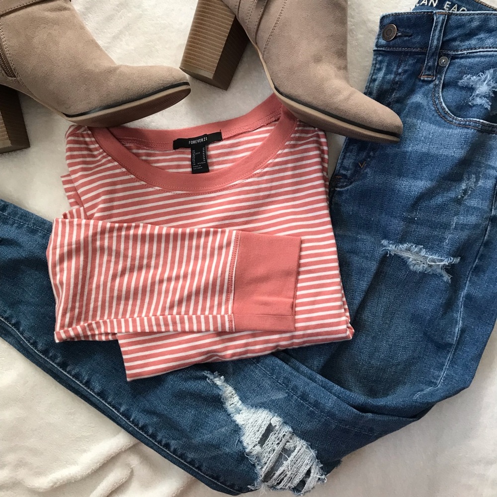 NWOT Pink Striped Crop Tee